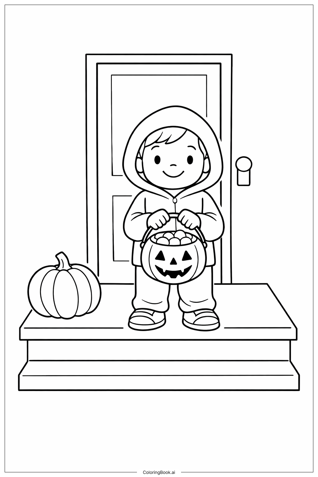  Gruselige Halloween-Süßigkeiten-Süßes-oder-Saures-Szene Ausmalseite 