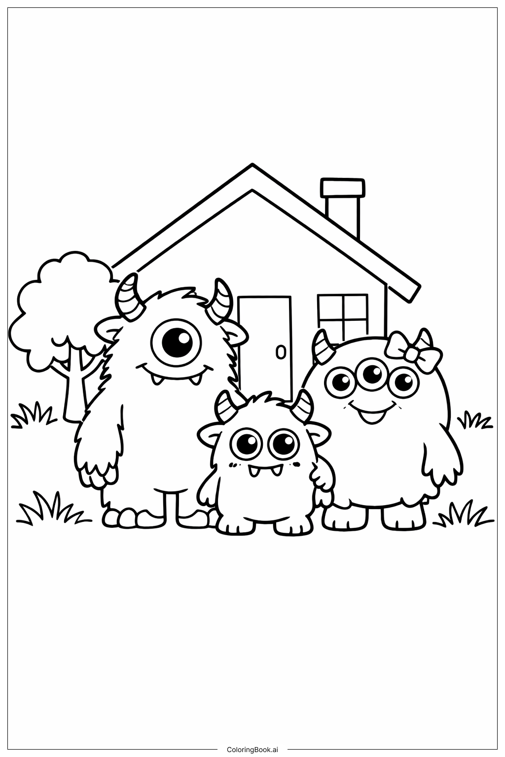  Gruselige, freundliche Monsterfamilie zu Halloween Ausmalseite 