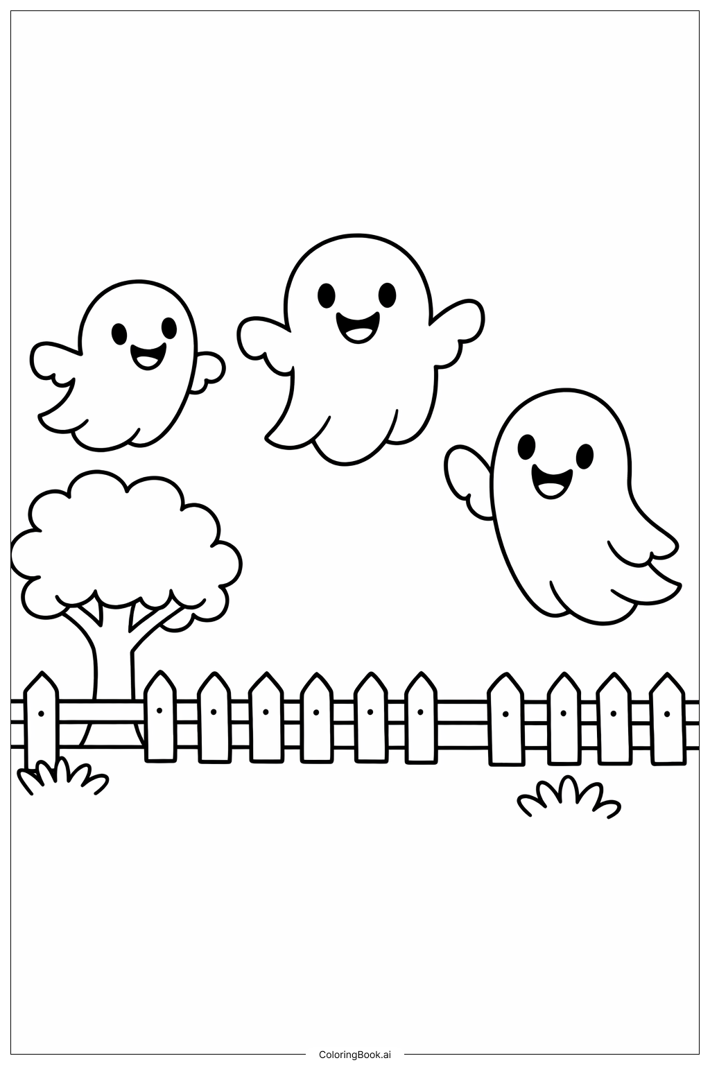  Gruselige Halloween-Geister im Garten Ausmalseite 