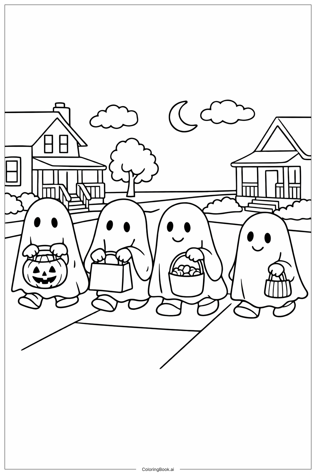  Gruselige Halloween-Geister beim Süßes oder Saures Ausmalseite 