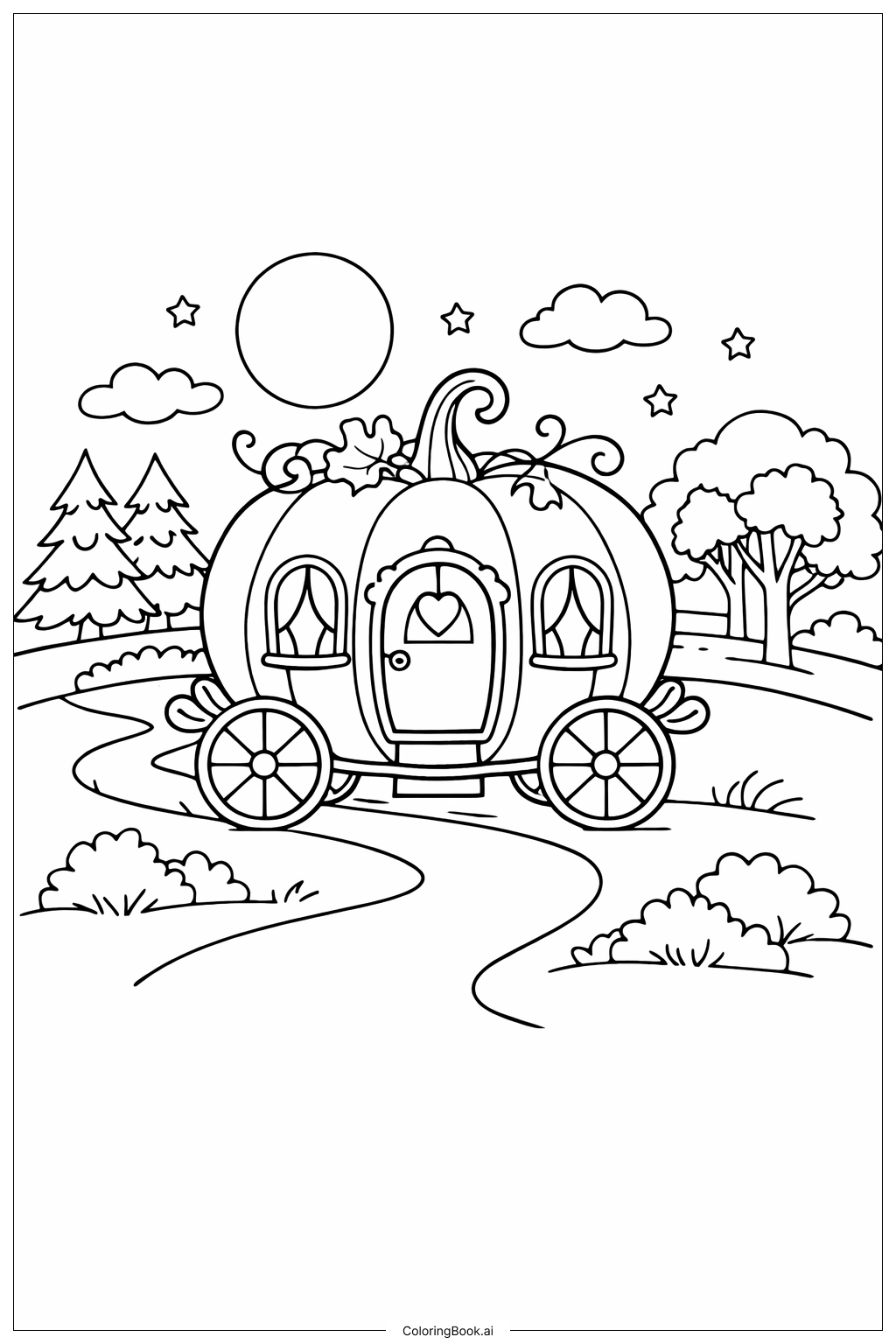  Gruseliger Halloween-Kürbiswagen Ausmalseite 