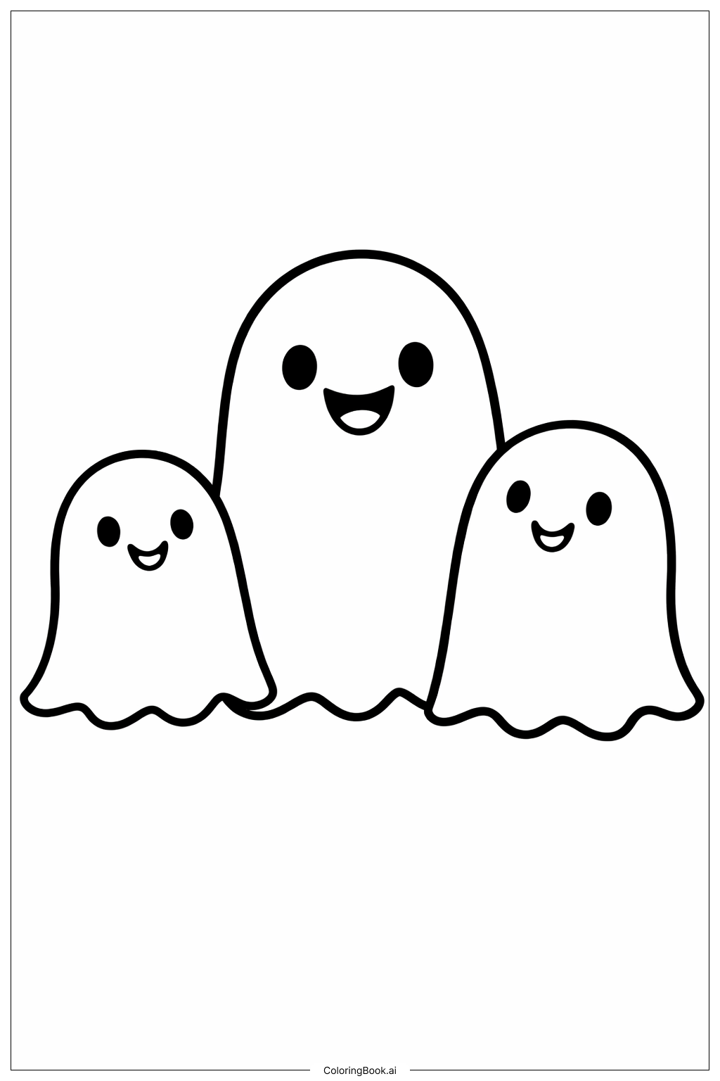  Gruselige winzige Halloween-Geisterfamilie Ausmalseite 