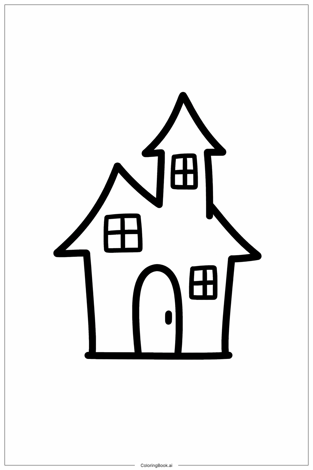  Gruseliges kleines Halloween-Geisterhaus Ausmalseite 