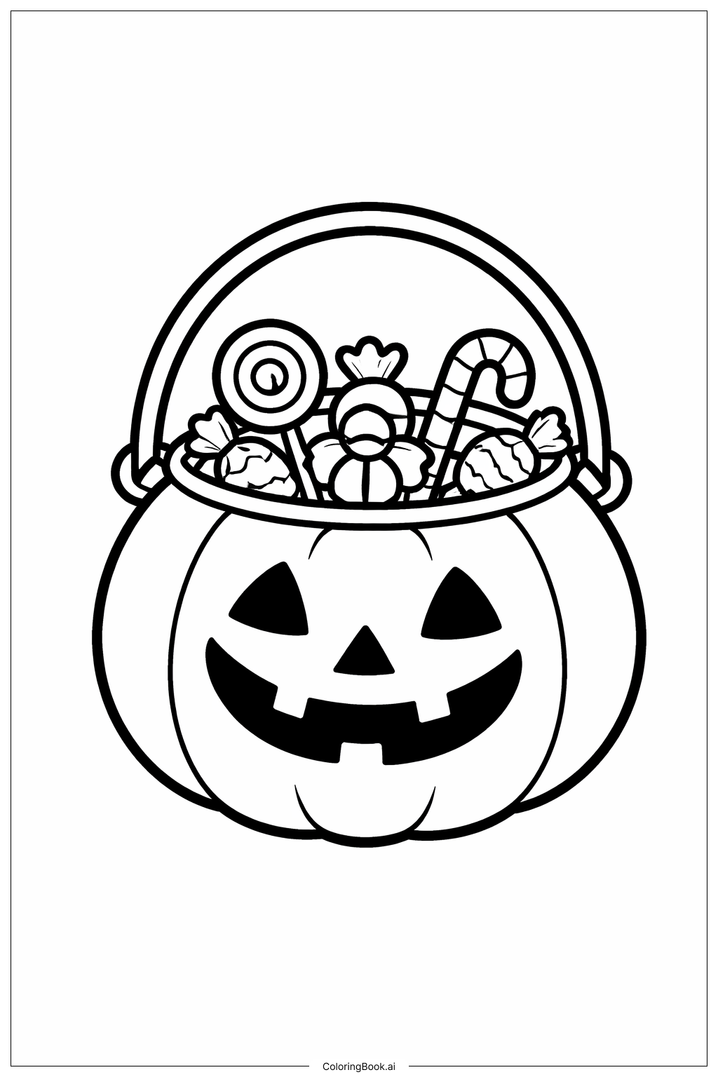  Gruseliger Halloween-Süßigkeiten-Eimer Ausmalseite 