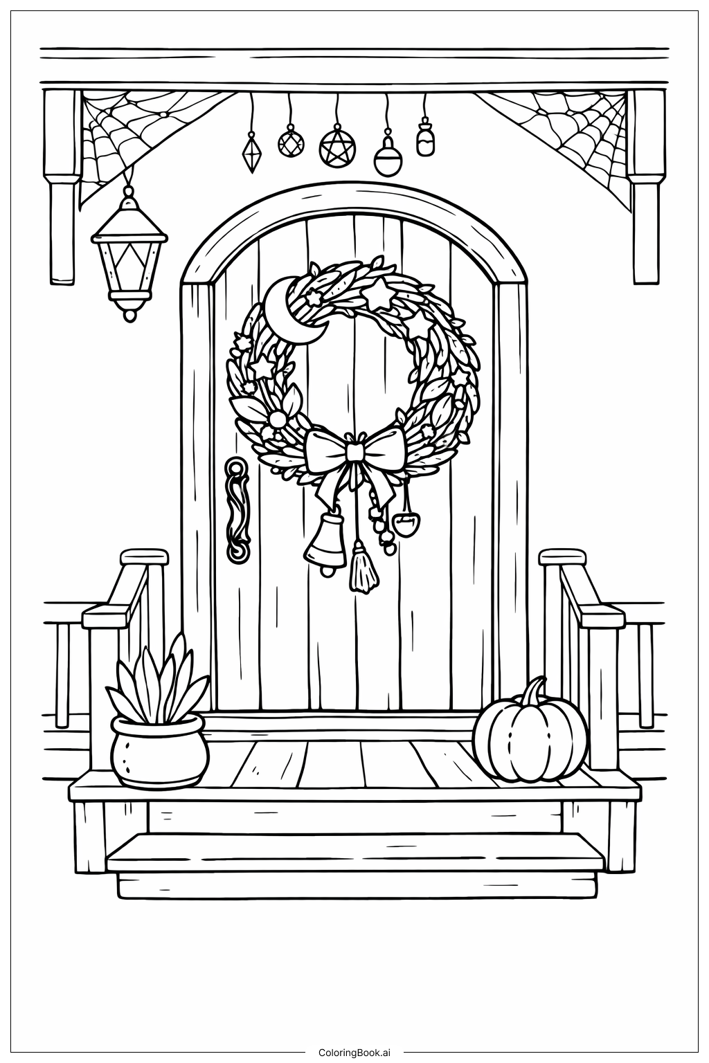  Gruselige Halloween Hexenhaustür Ausmalseite 