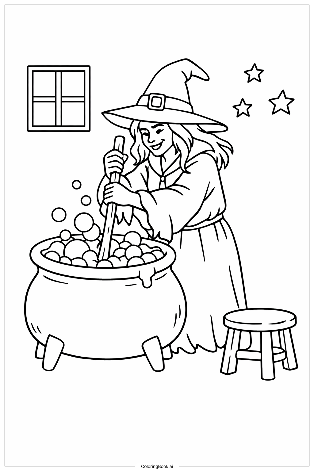  Gruseliger Halloween Hexenkessel Ausmalseite 