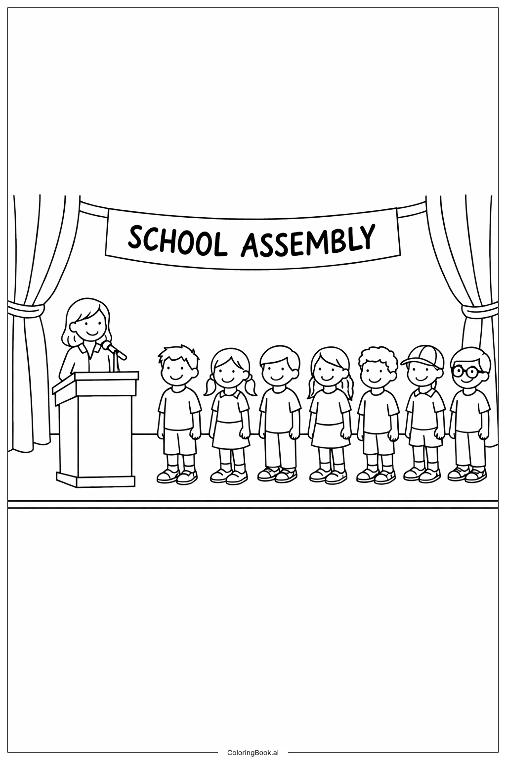  學校集會舞台著色頁 
