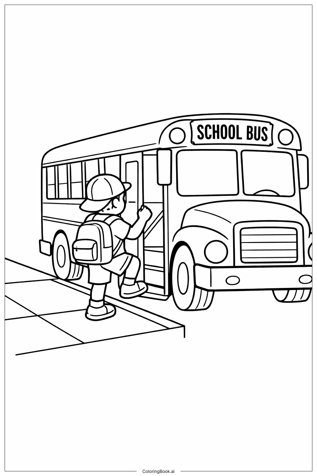  Page de coloriage Personnage de bus scolaire 