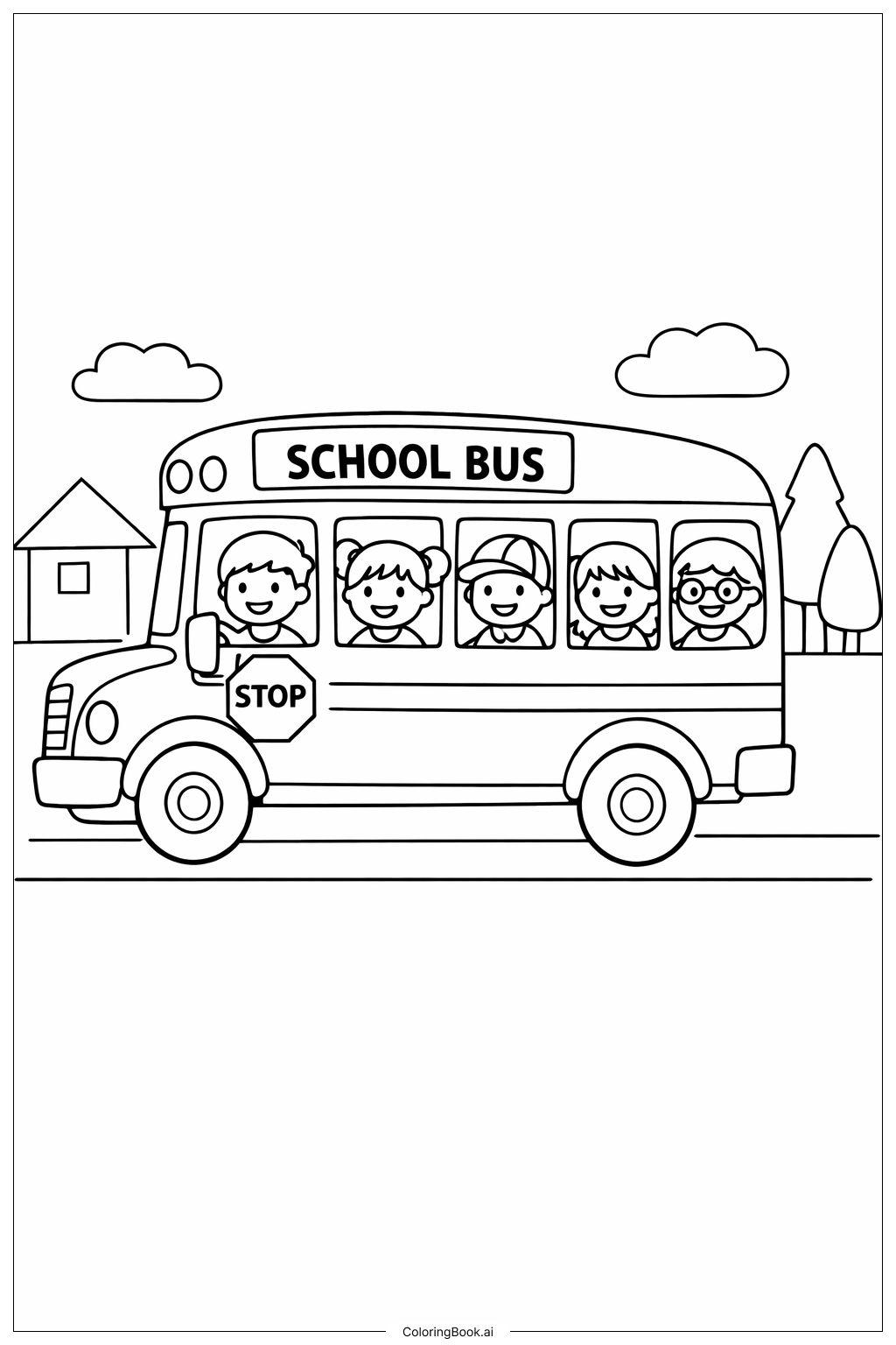 載著小朋友的校車著色頁 
