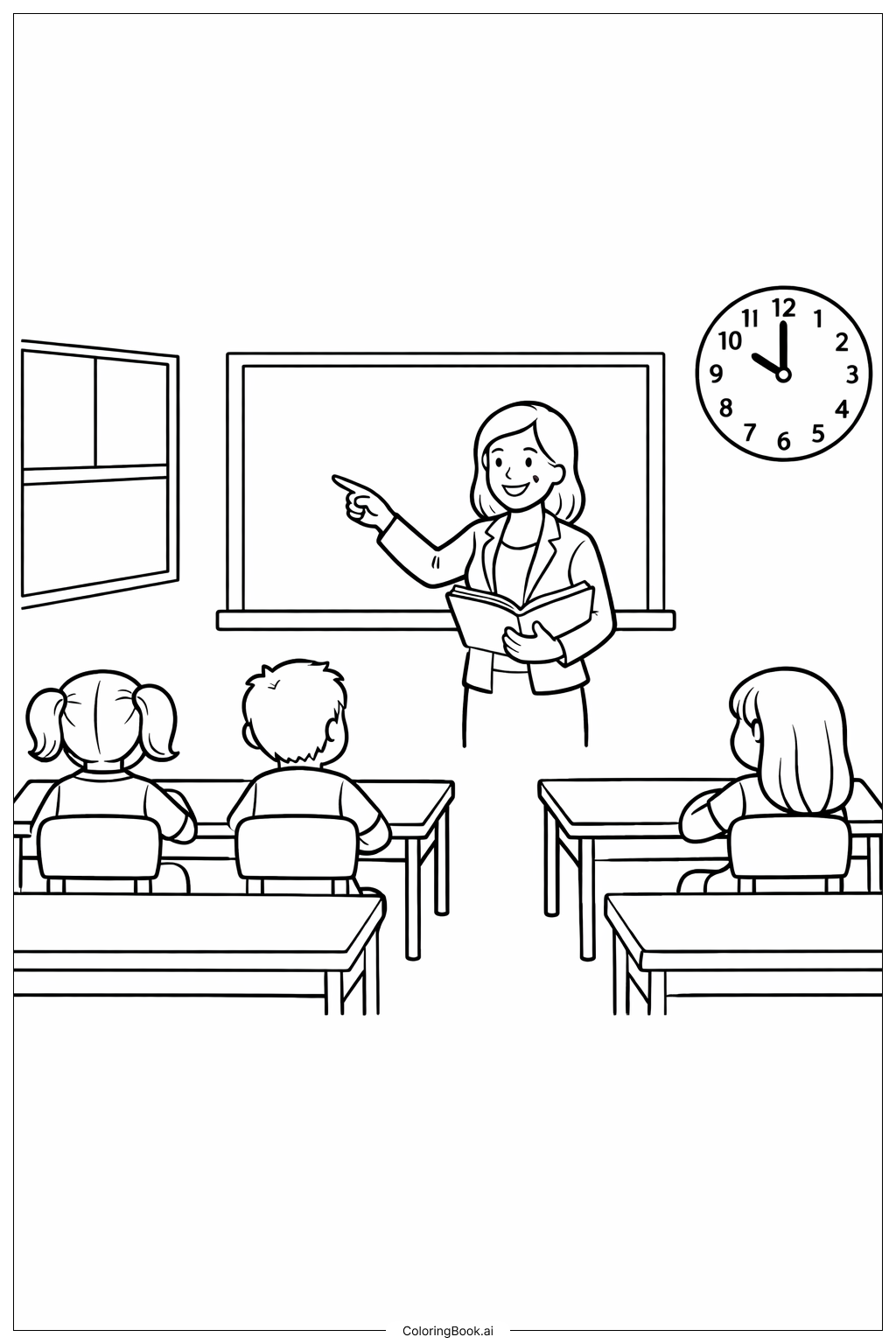  Schulklassenzimmer-Szene Ausmalseite 