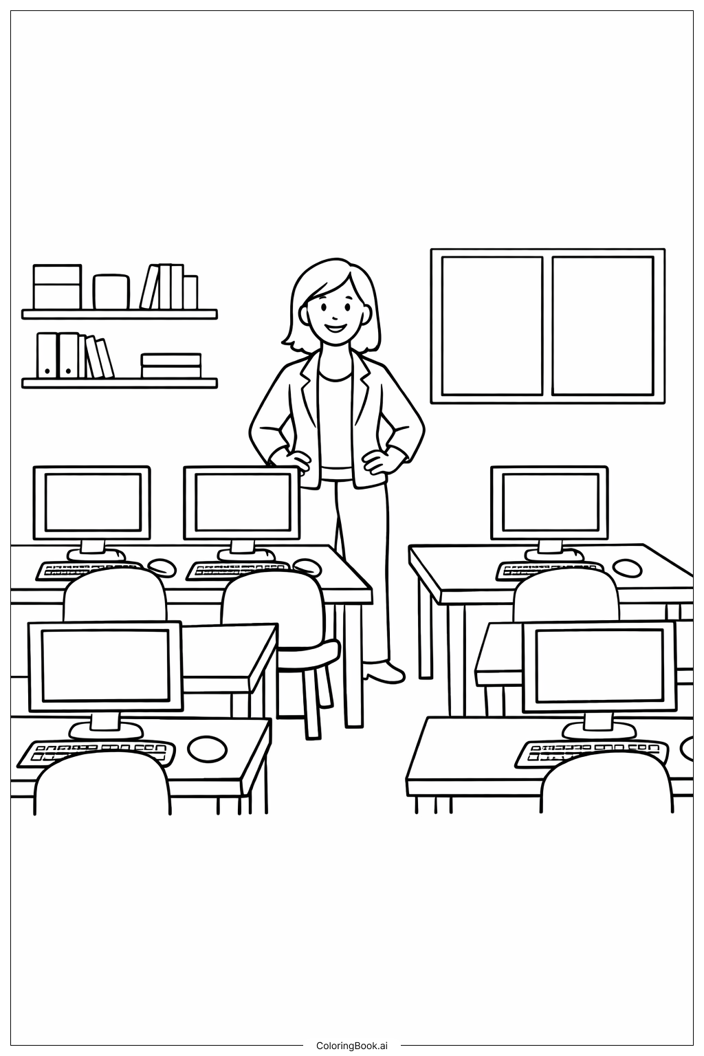  Página para colorir de Laboratório de Informática Escolar 