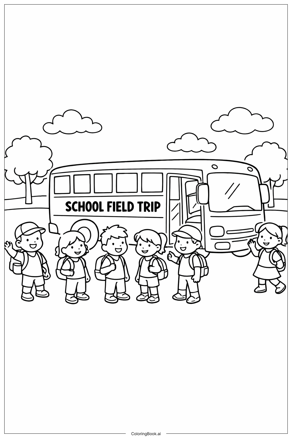  Página para colorir de Ônibus de Excursão Escolar 