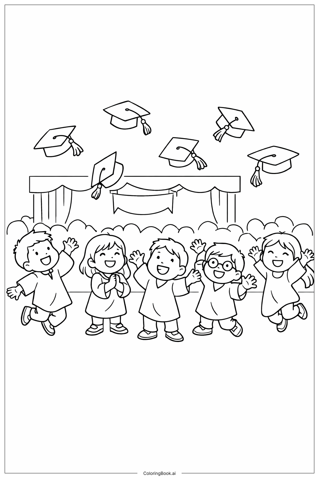  學校畢業帽拋擲著色頁 