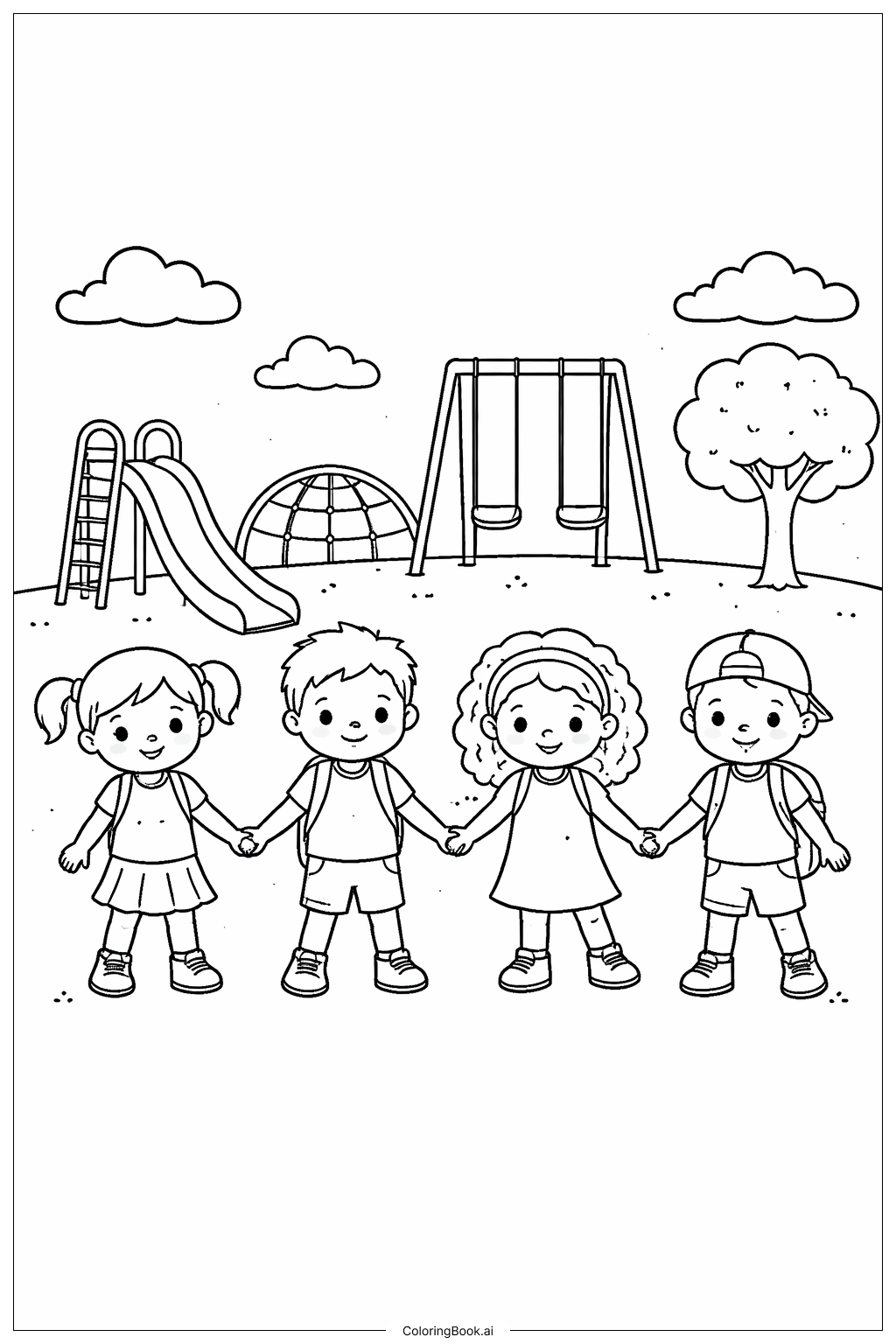  Página para colorir de Grupo de Amigos da Escola 