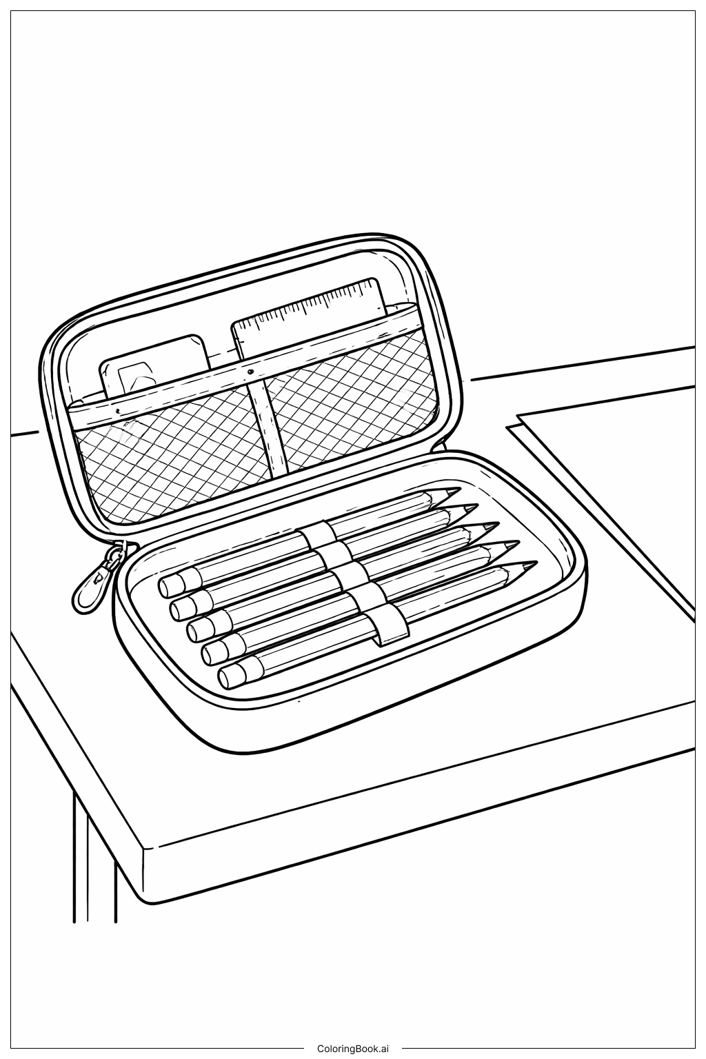  Página para colorir de Estojo Escolar Aberto 