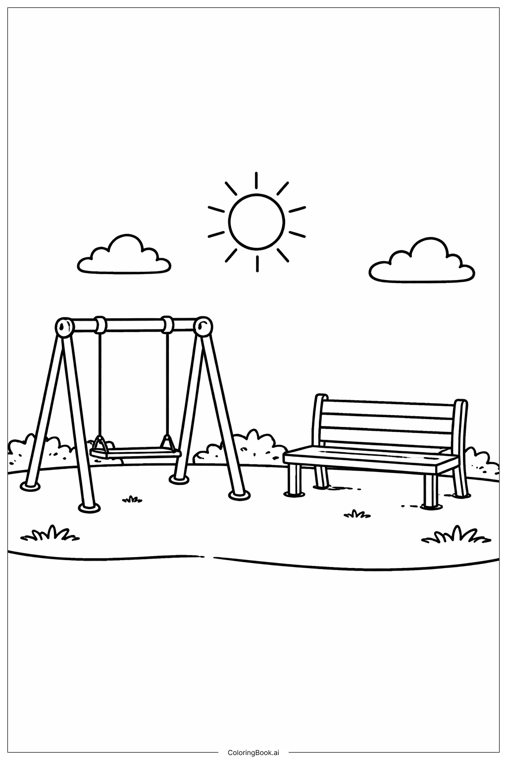  Schulspielplatz mit Schaukel Ausmalseite 