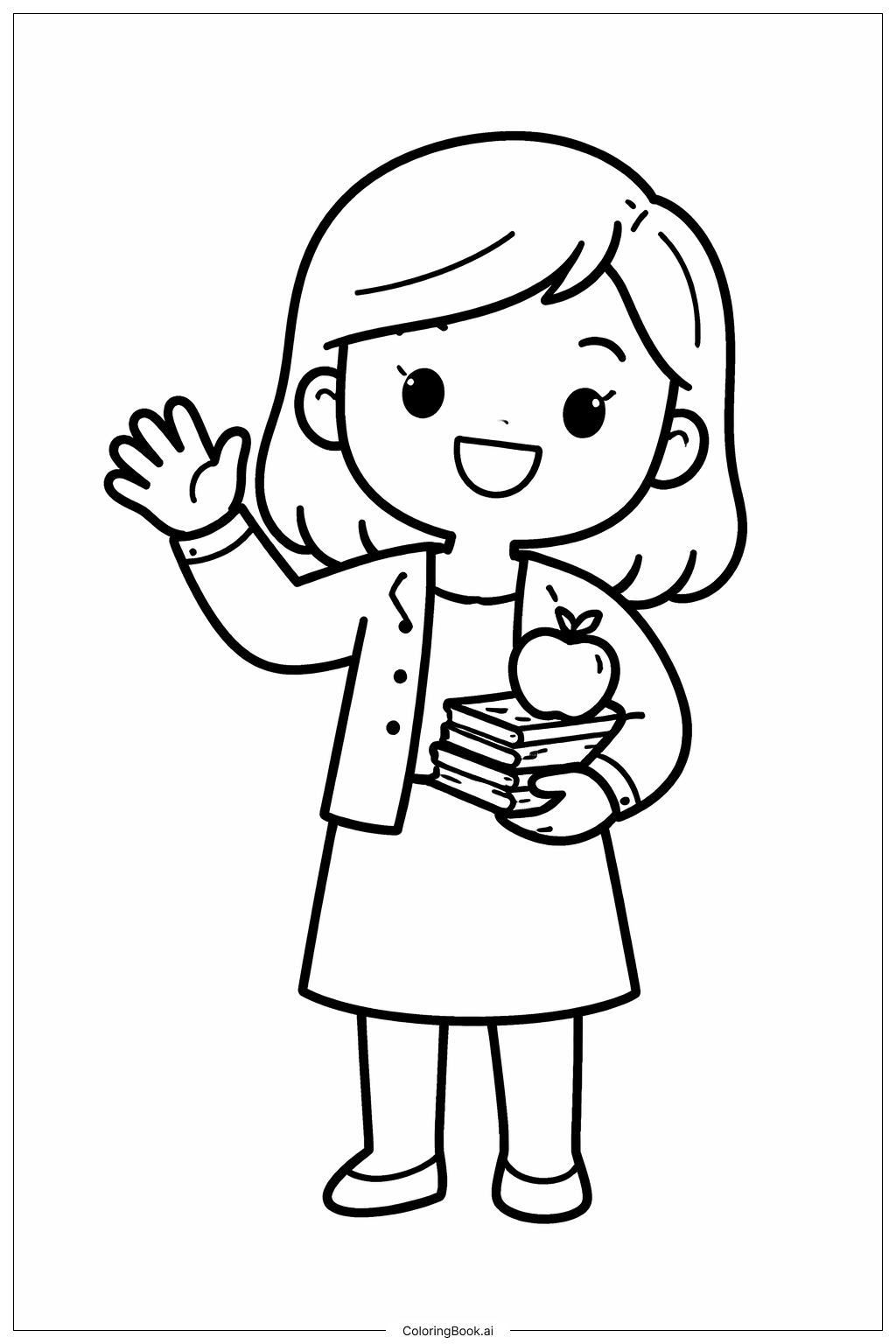  学校の先生の手招きの塗り絵ページ 