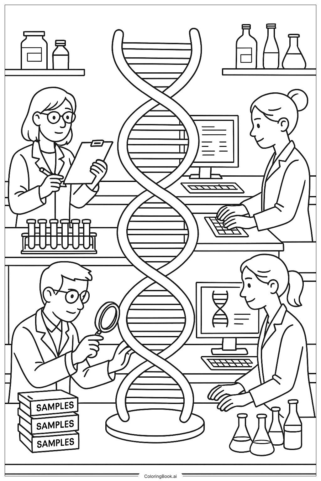  科学DNA研究填色页 