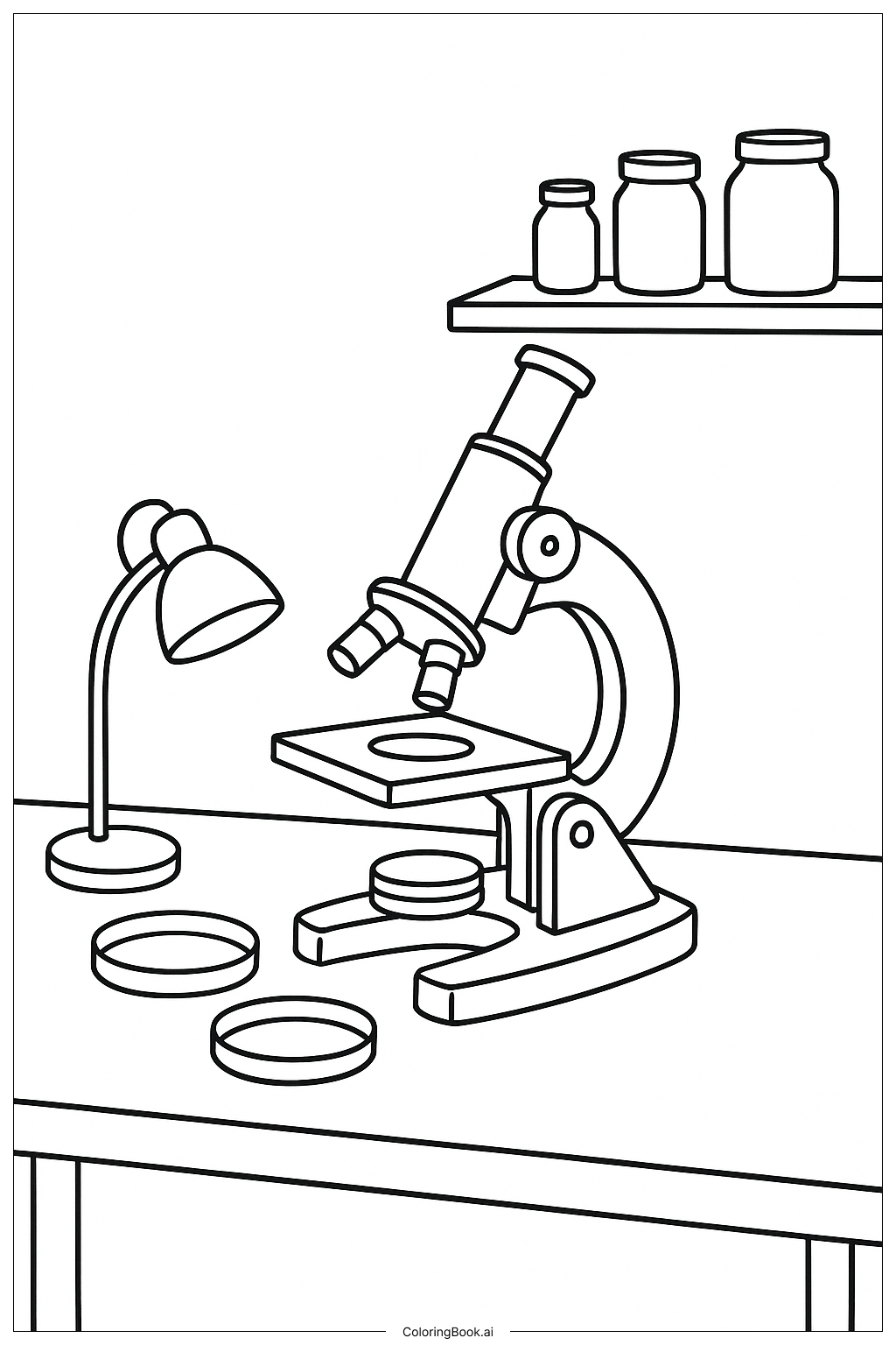  科学显微镜桌填色页 