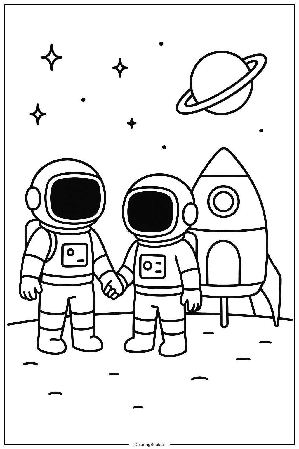  太空漫步场景填色页 