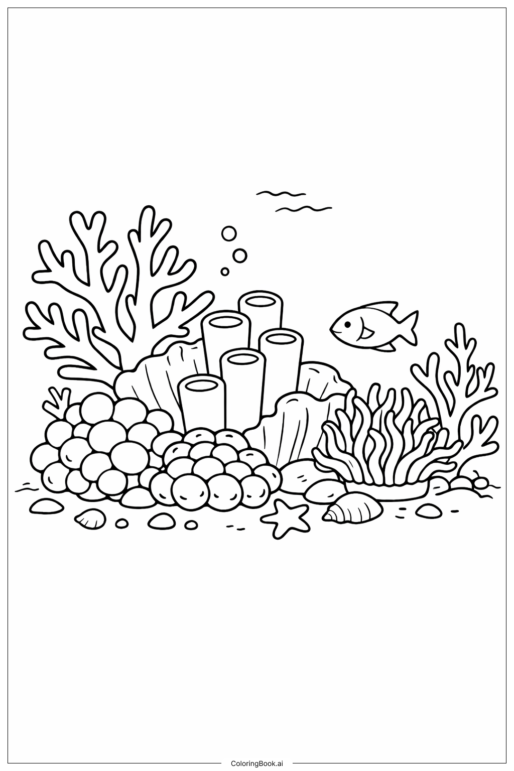  海洋生物珊瑚礁填色页 