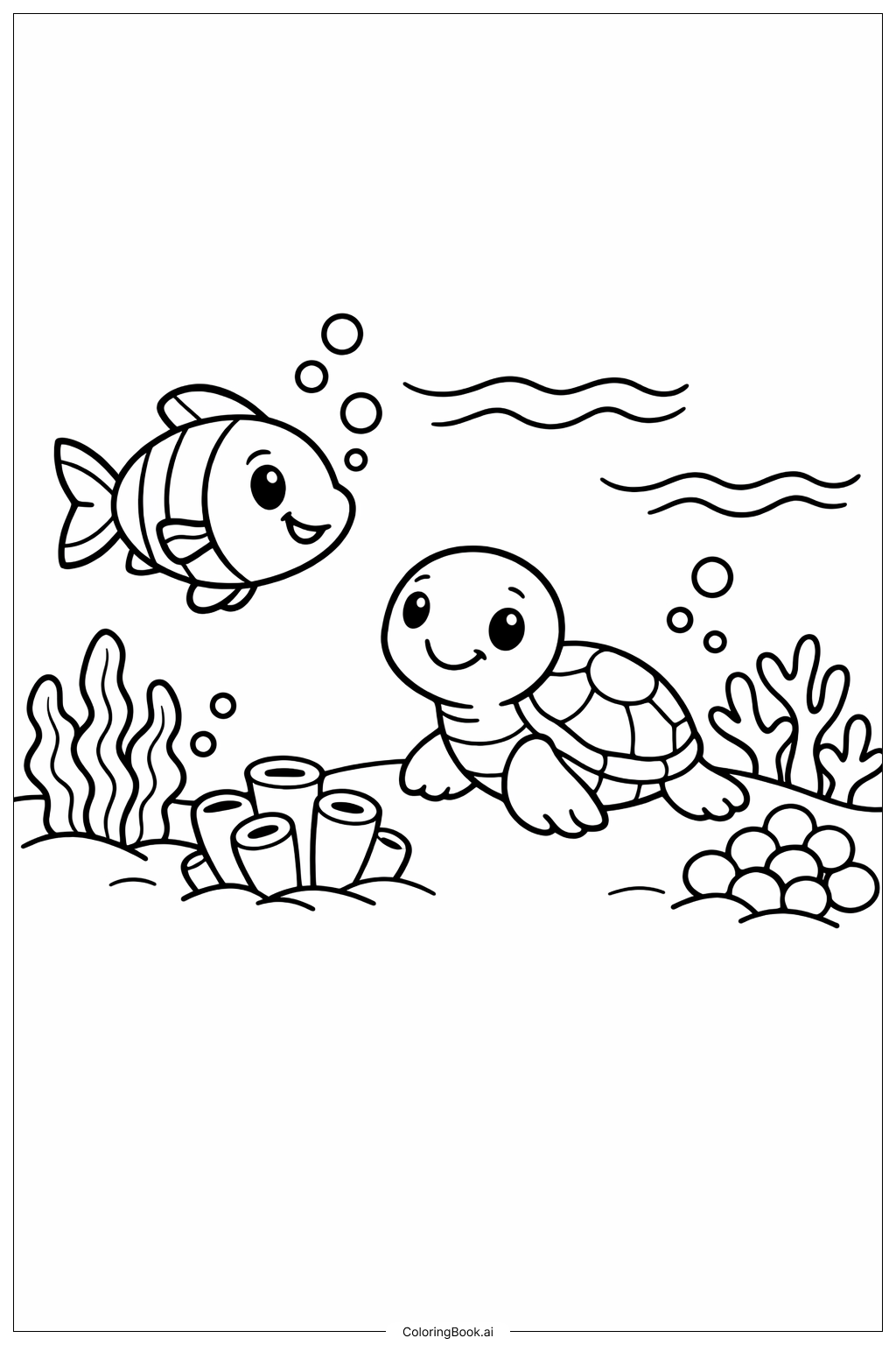  Meerestiere Korallenriff-Szene Ausmalseite 