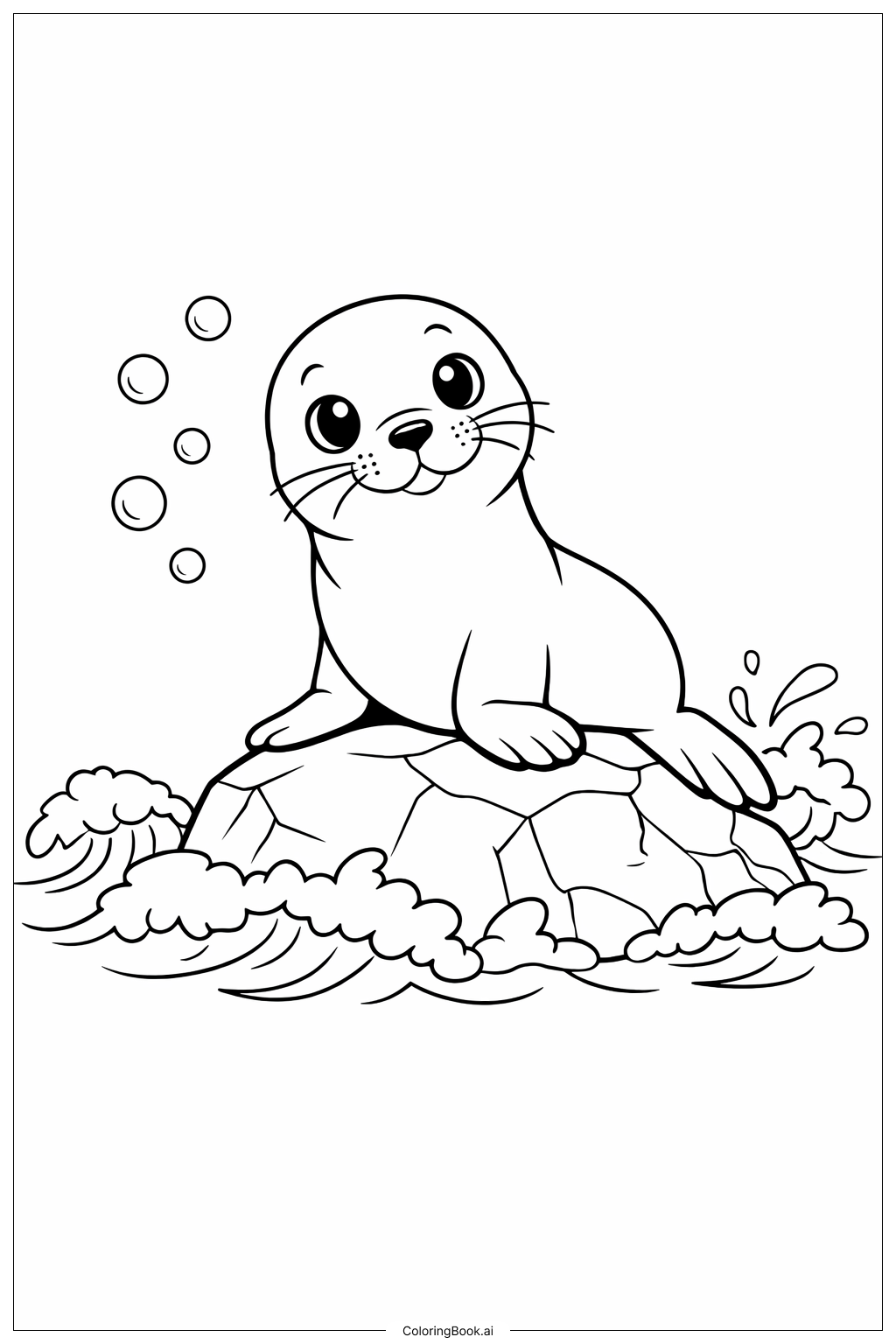  海洋生物好奇的小海豹填色页 