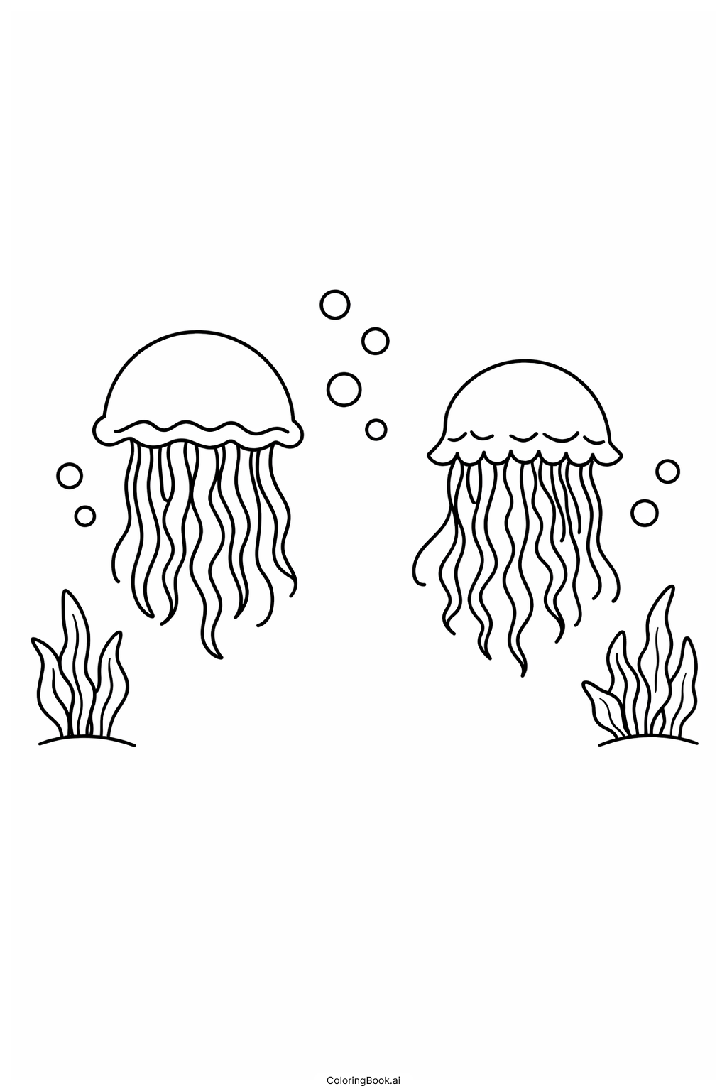  海洋生物水母花园填色页 