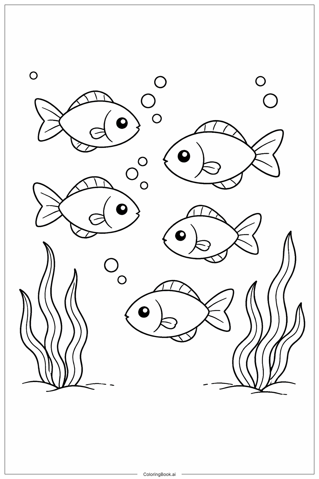  海洋生物 远洋鱼群填色页 