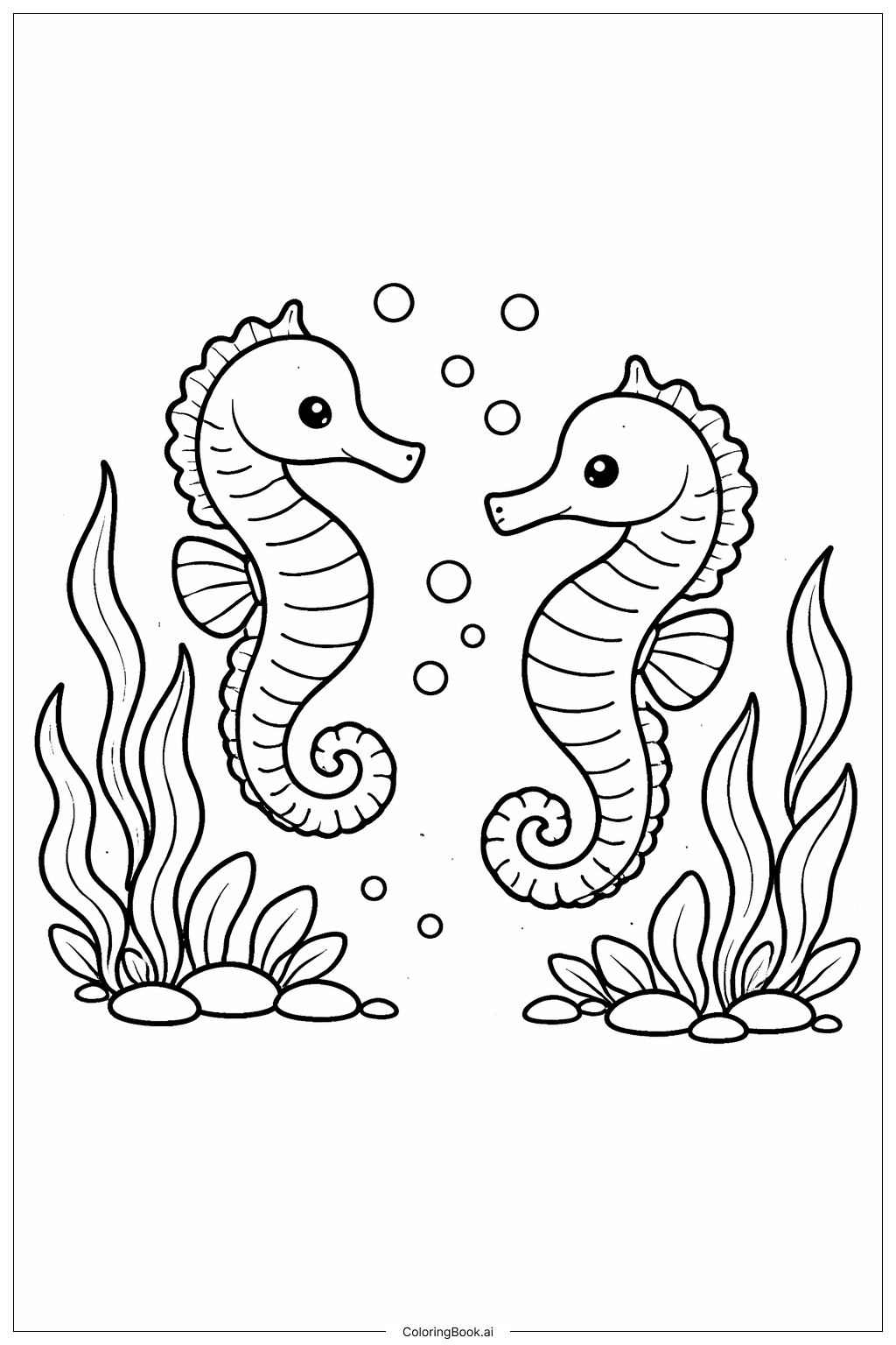  海洋生物海马花园填色页 