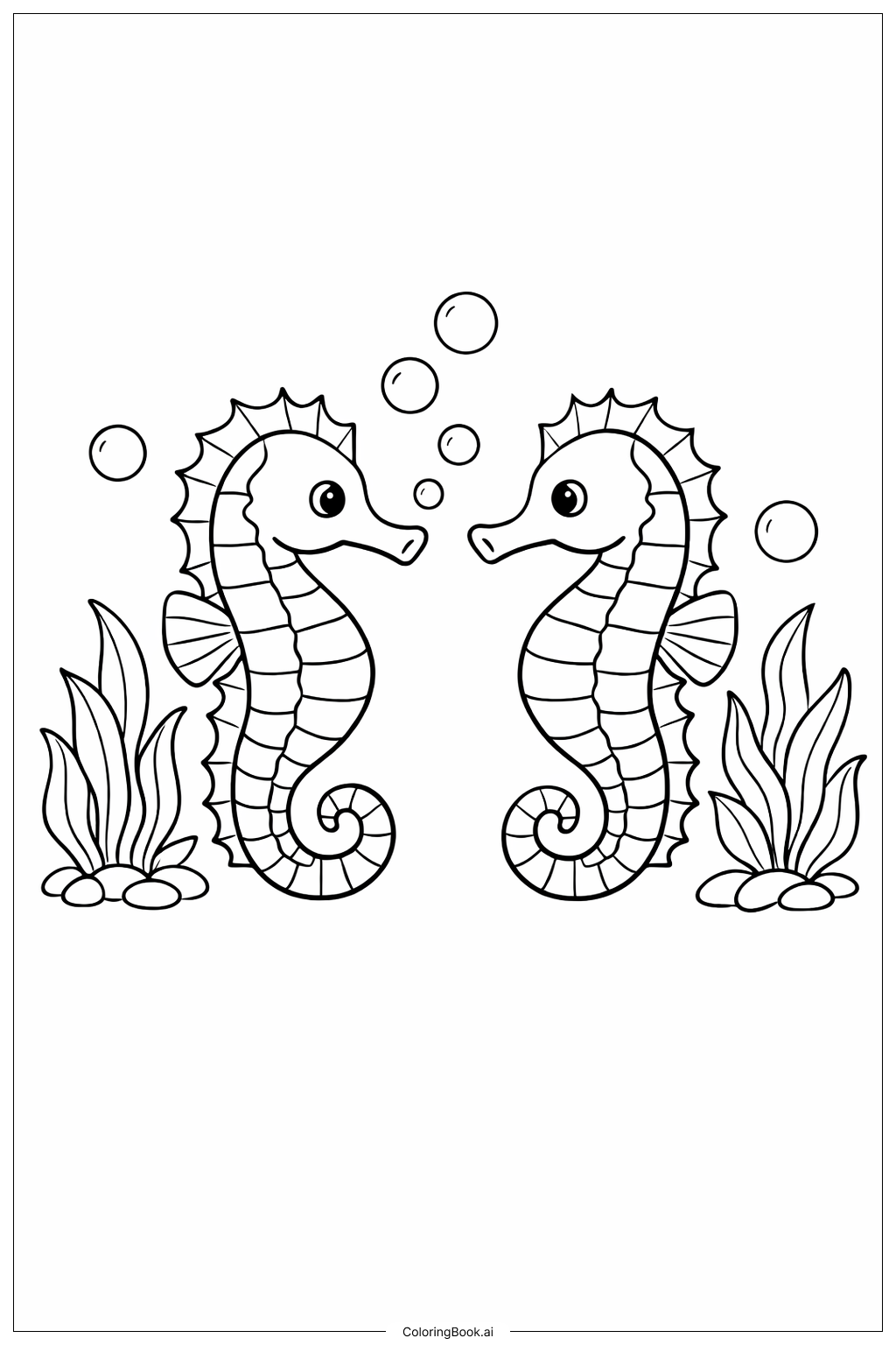  Meerestiere Seepferdchen-Paar Ausmalseite 