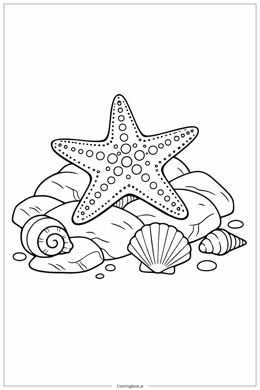  Meeresbewohner Seestern auf Felsen Ausmalseite 