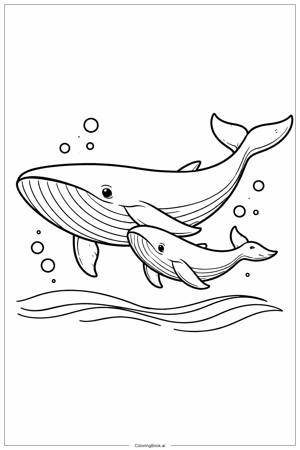  海洋生物鲸鱼家庭填色页 