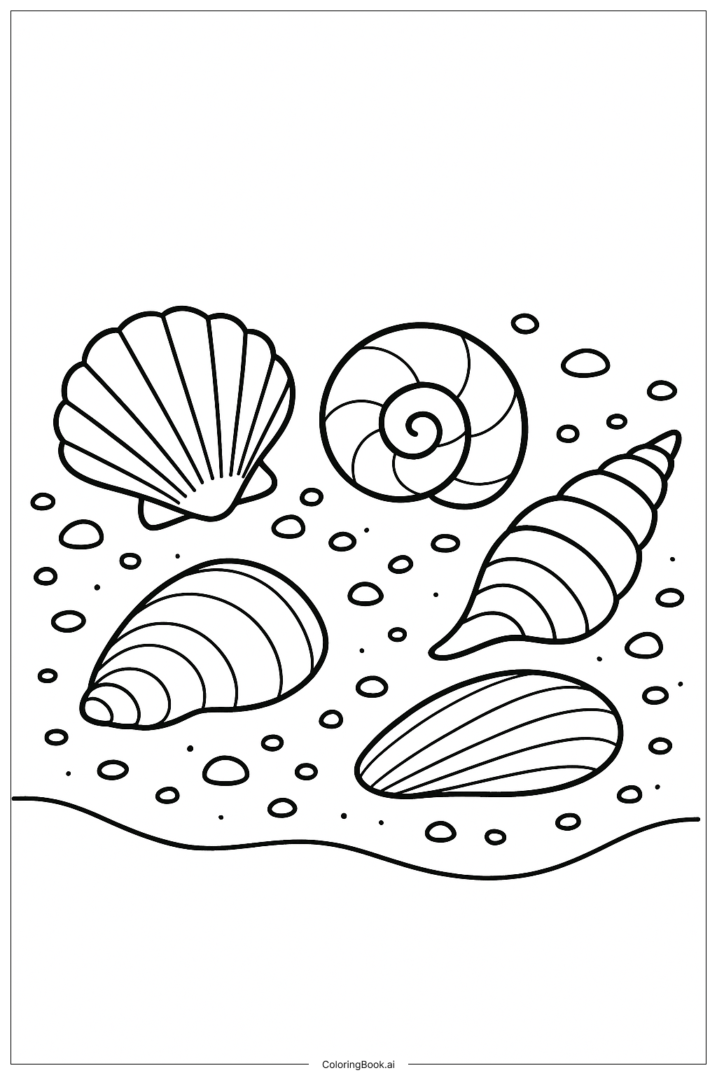  海贝壳与小鹅卵石填色页 