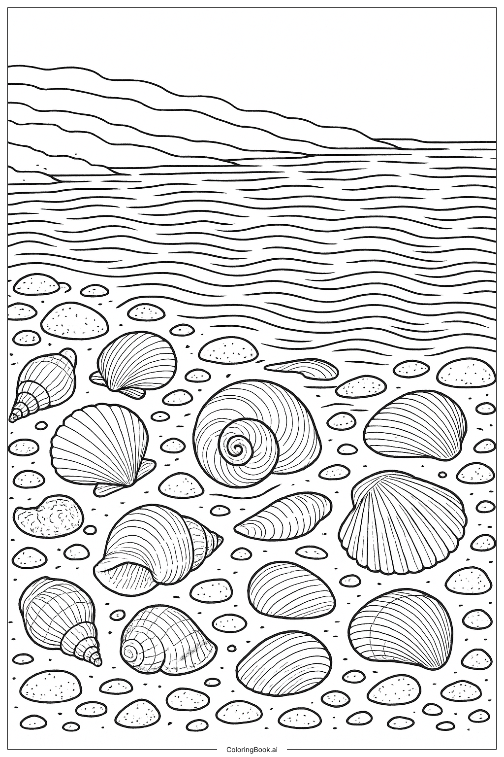 潮汐池中的海贝全景填色页