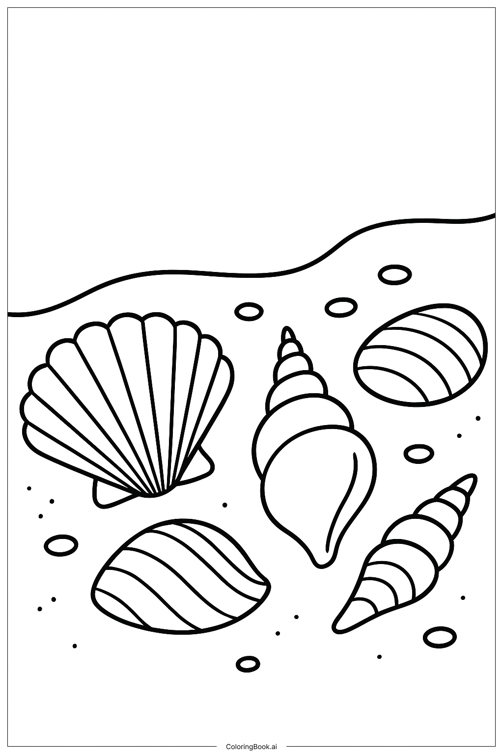 沙滩上的海贝壳填色页