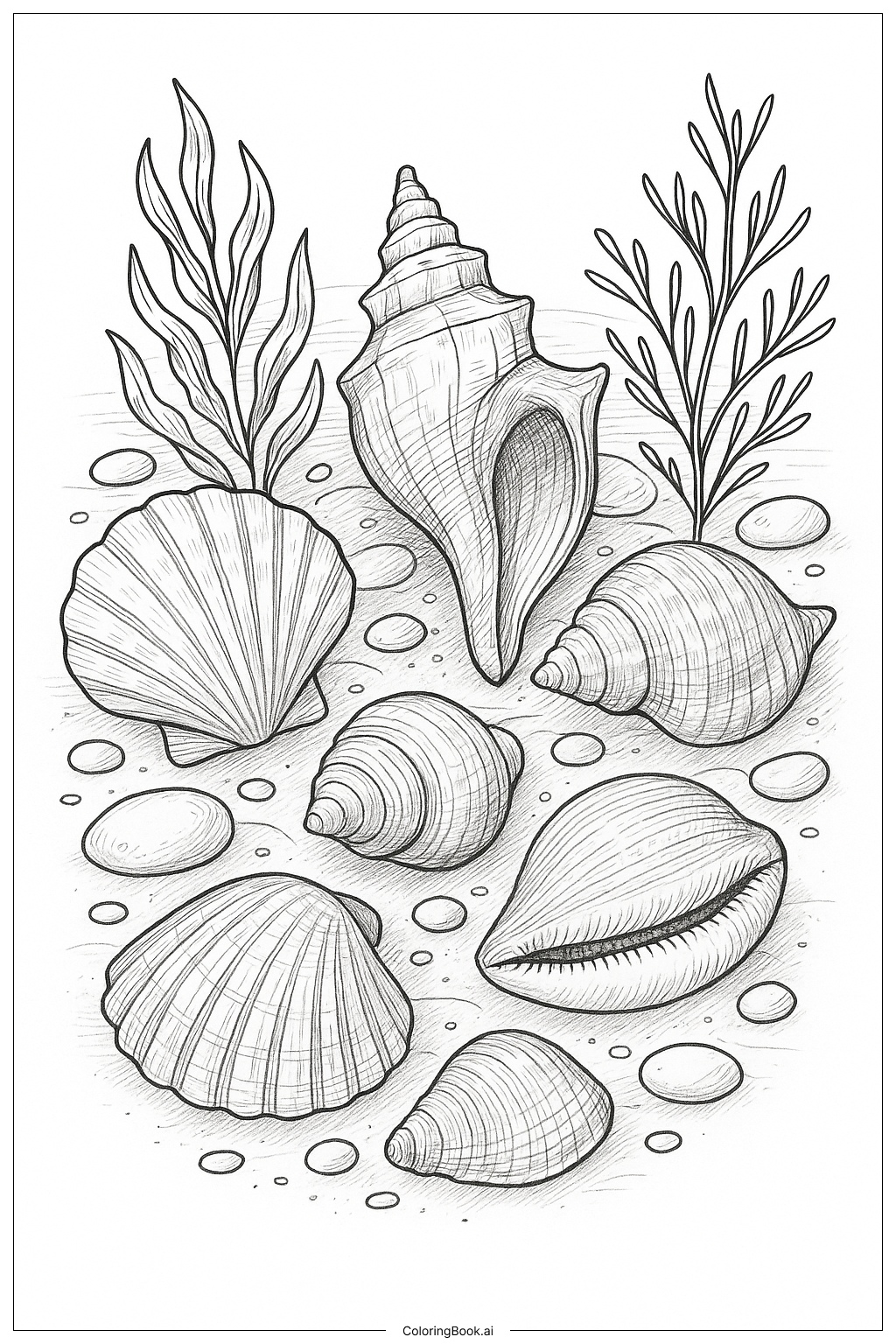 细腻线条的海贝壳填色页