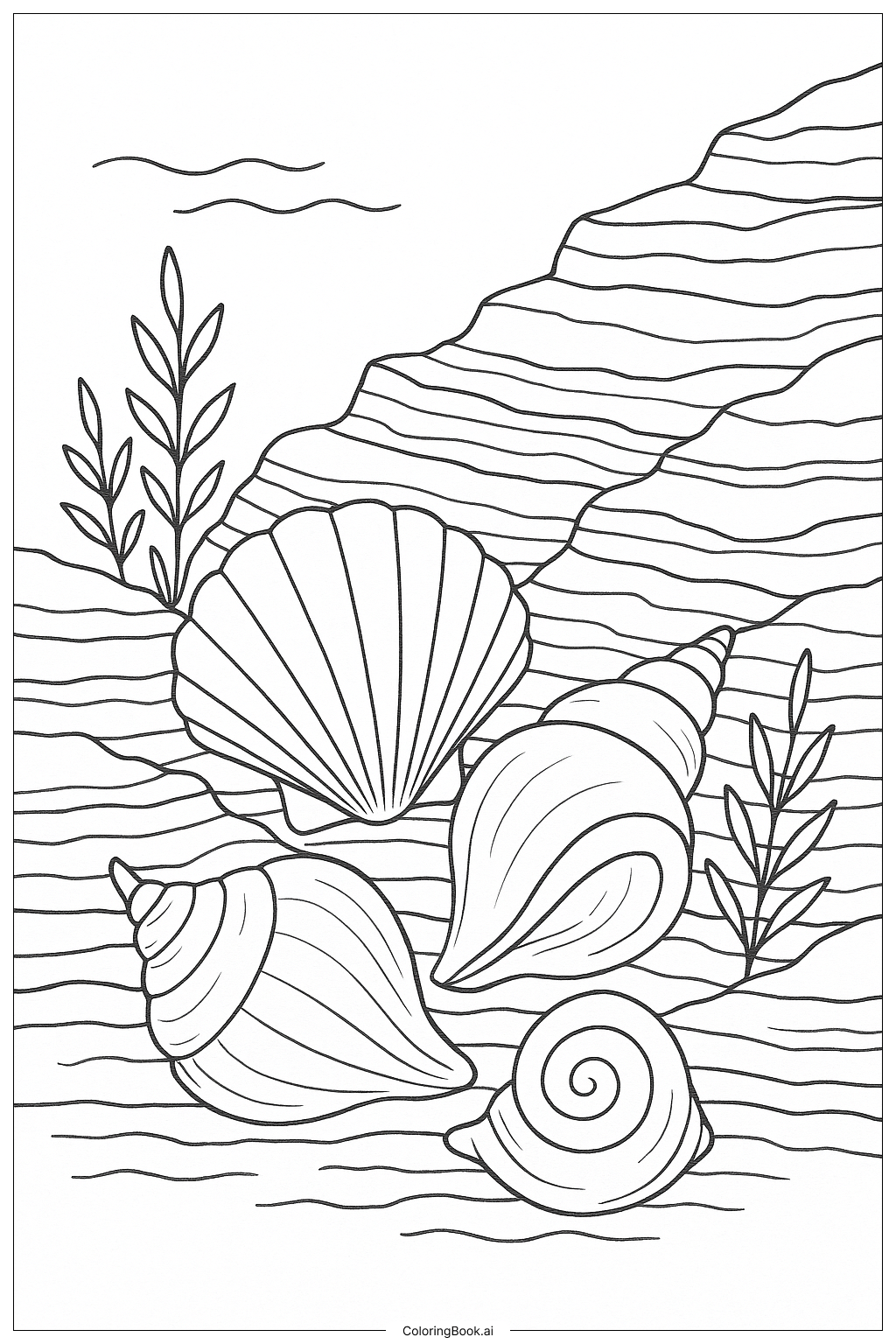 有层次岩石构造的海贝填色页