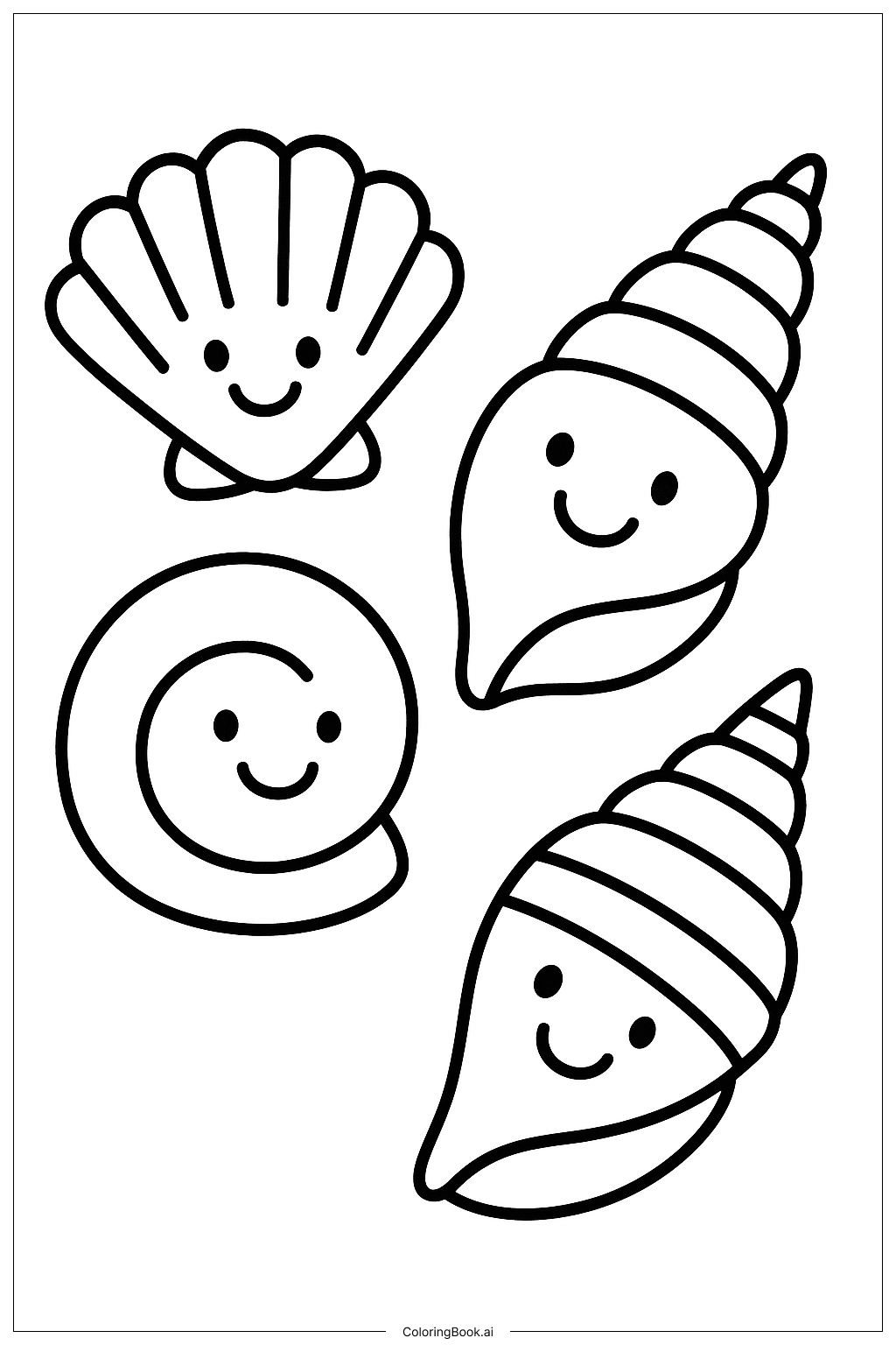  带笑脸的海贝壳填色页 