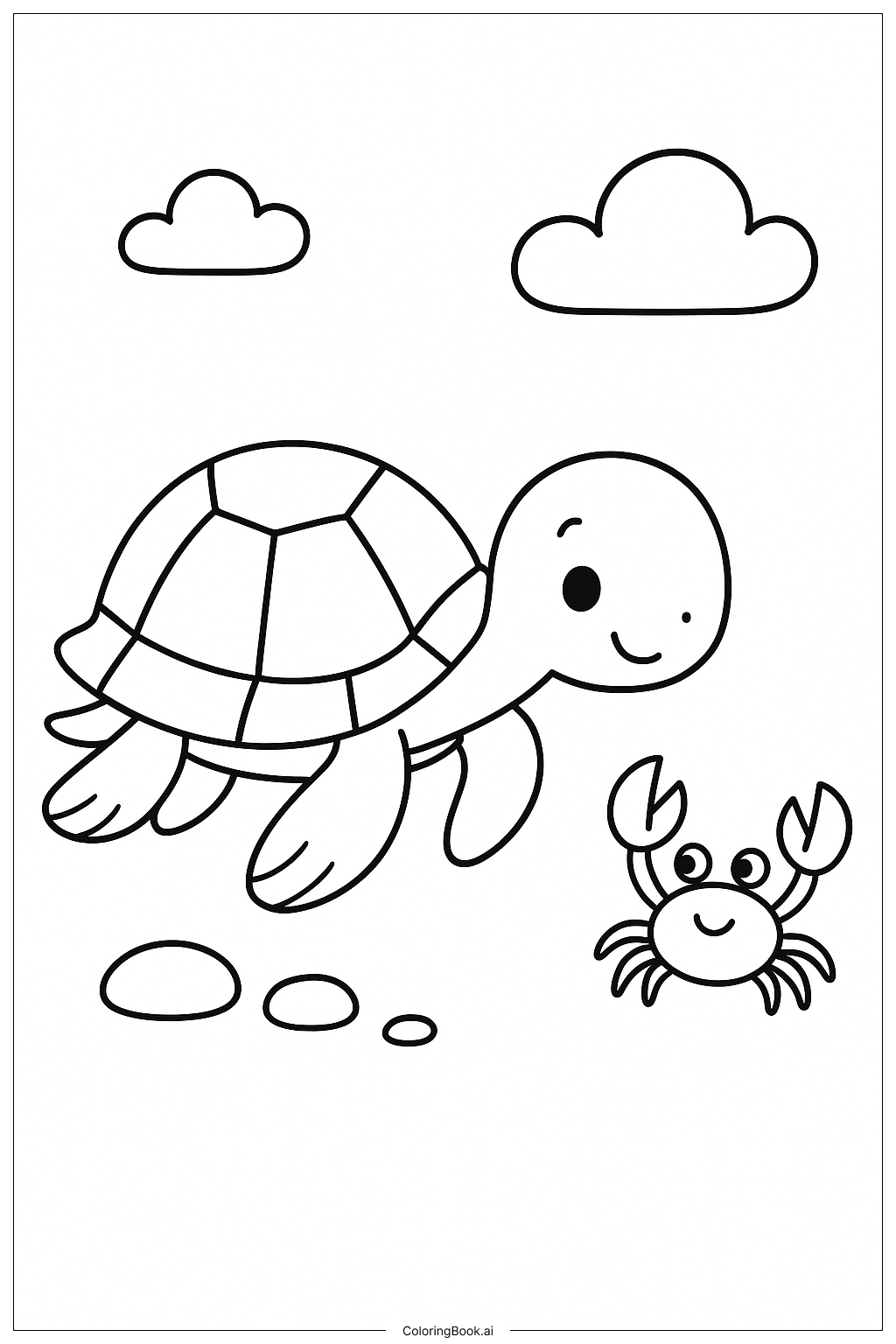  Page de coloriage Tortue de mer et petit crabe 
