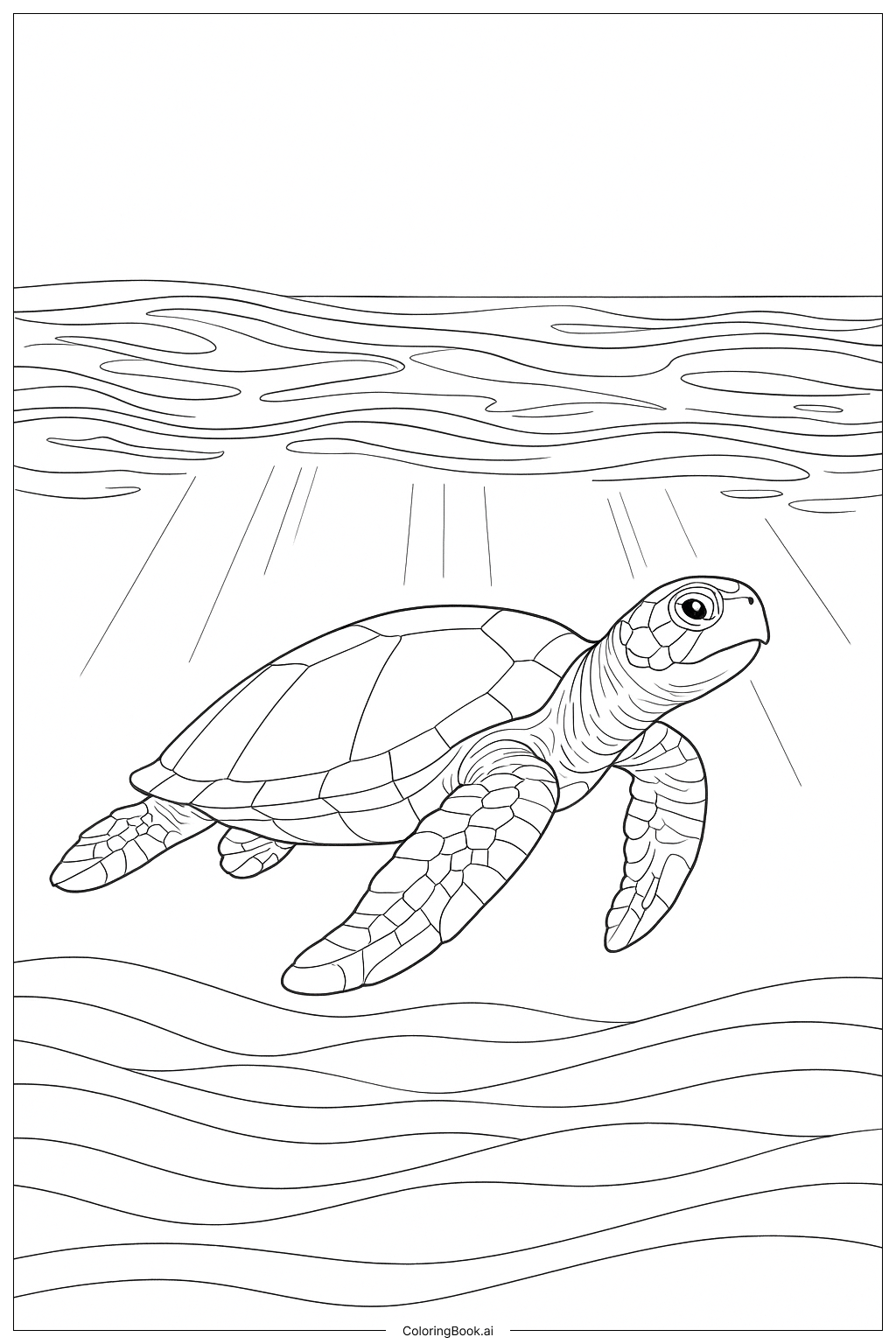 일몰 수면 위 바다 거북이 색칠공부 페이지