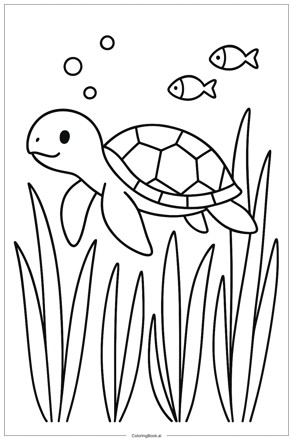  Página para colorir de Tartaruga Marinha Explorando Grama Marinha 
