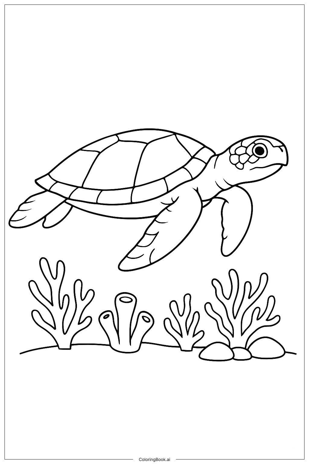  Página para colorir de Tartaruga Marinha Deslizando Sobre o Recife 