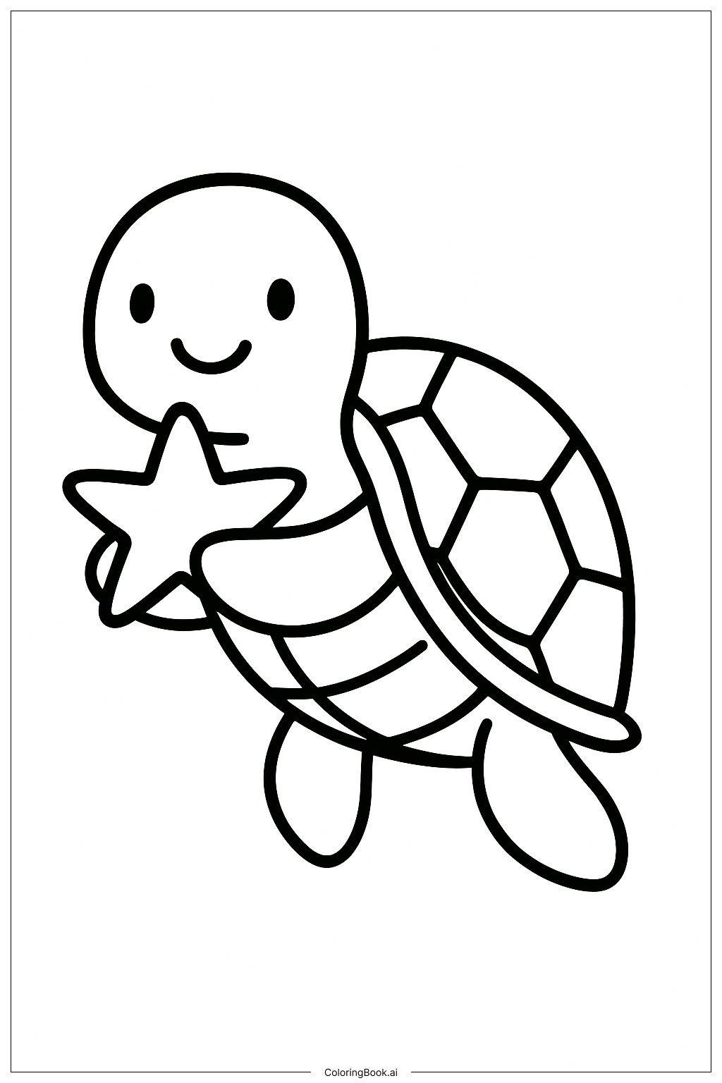  Página para colorir de Tartaruga Marinha Segurando Estrela-do-Mar 