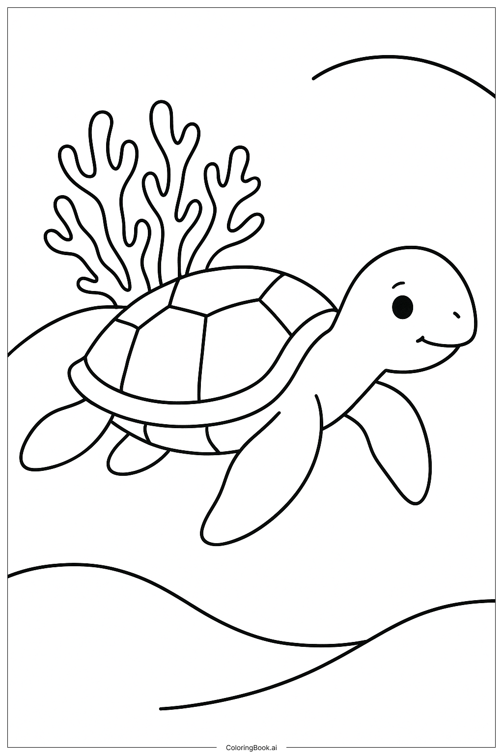  Page de coloriage Tortue de mer près du corail 