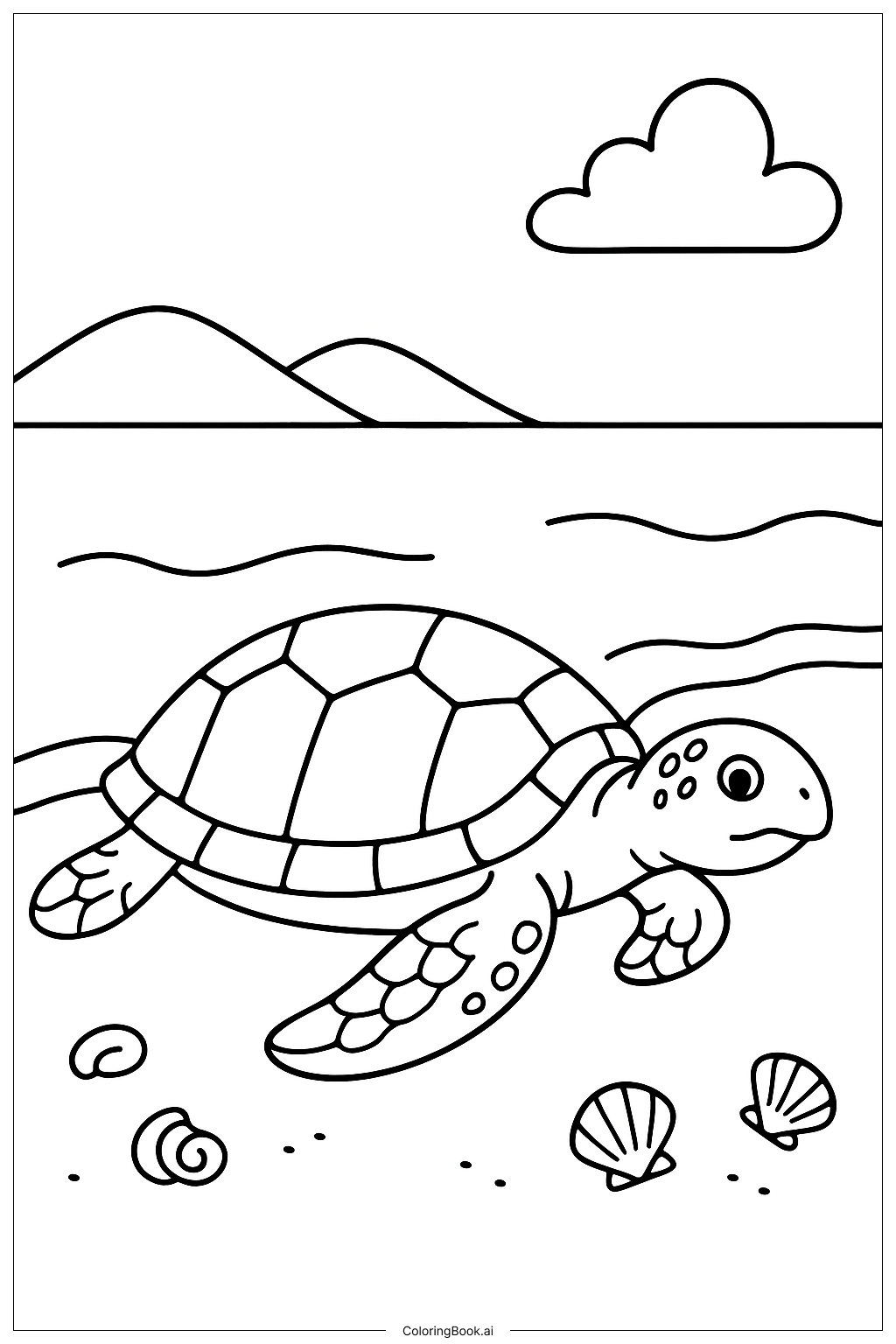  Page de coloriage Tortue de mer près du rivage 