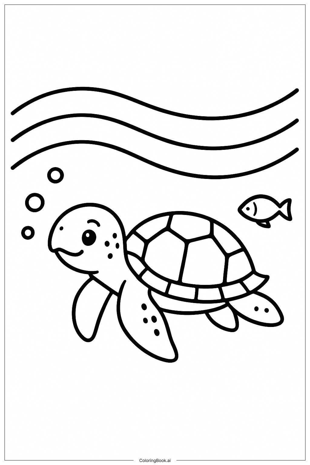  Page de coloriage Tortue de mer sous les vagues 