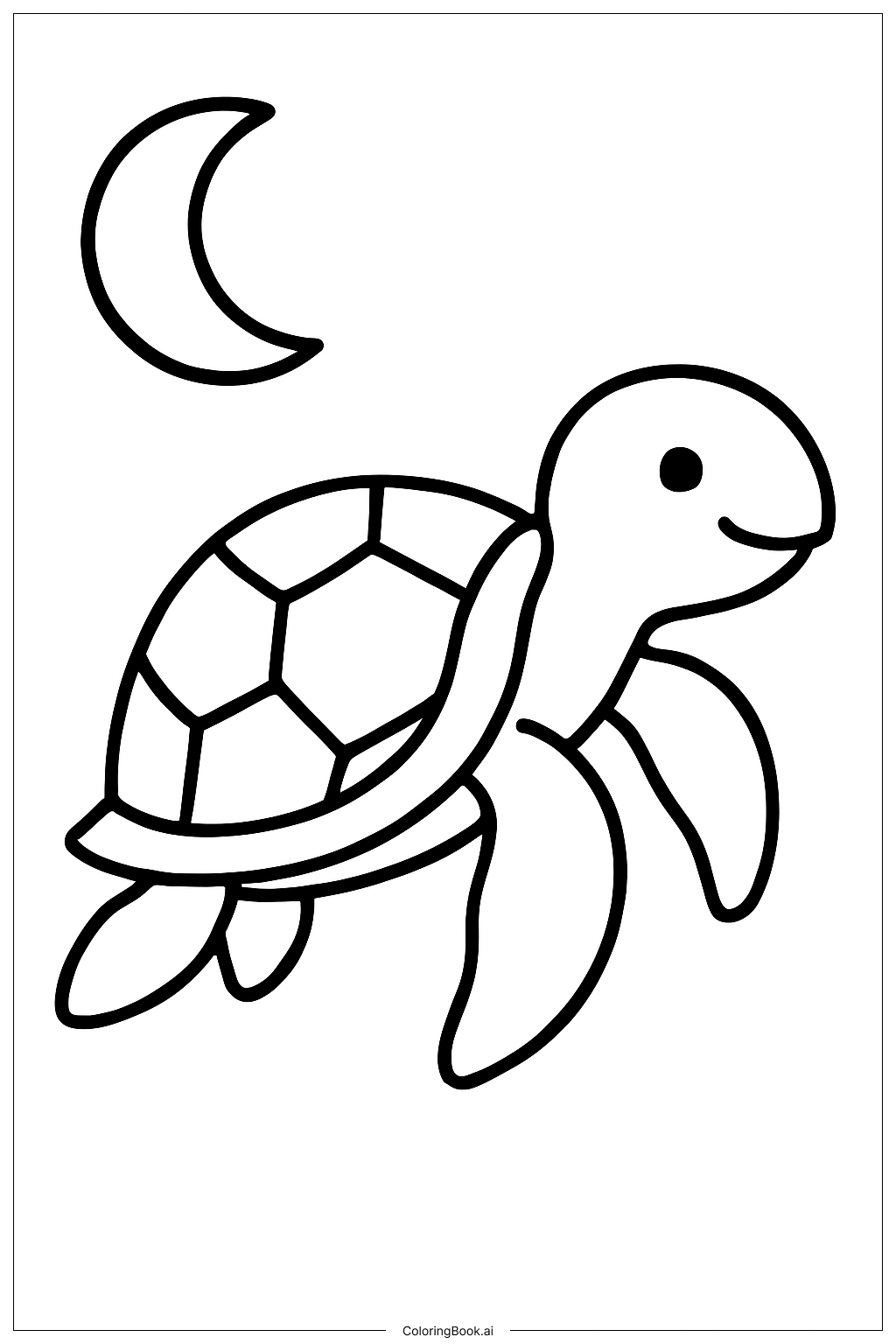  Page de coloriage Tortue de Mer avec Lune 