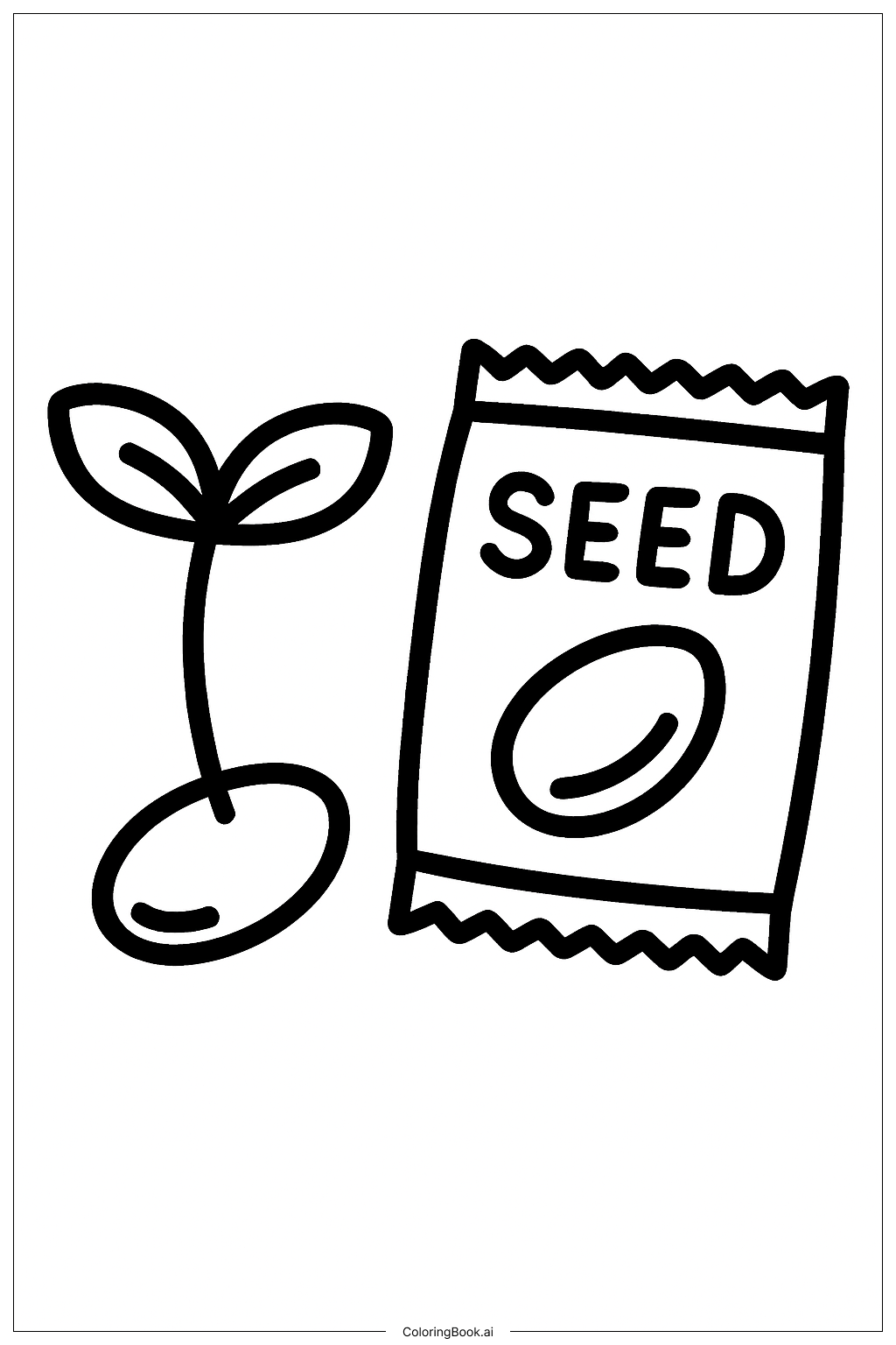 種の袋の植物の塗り絵ページ