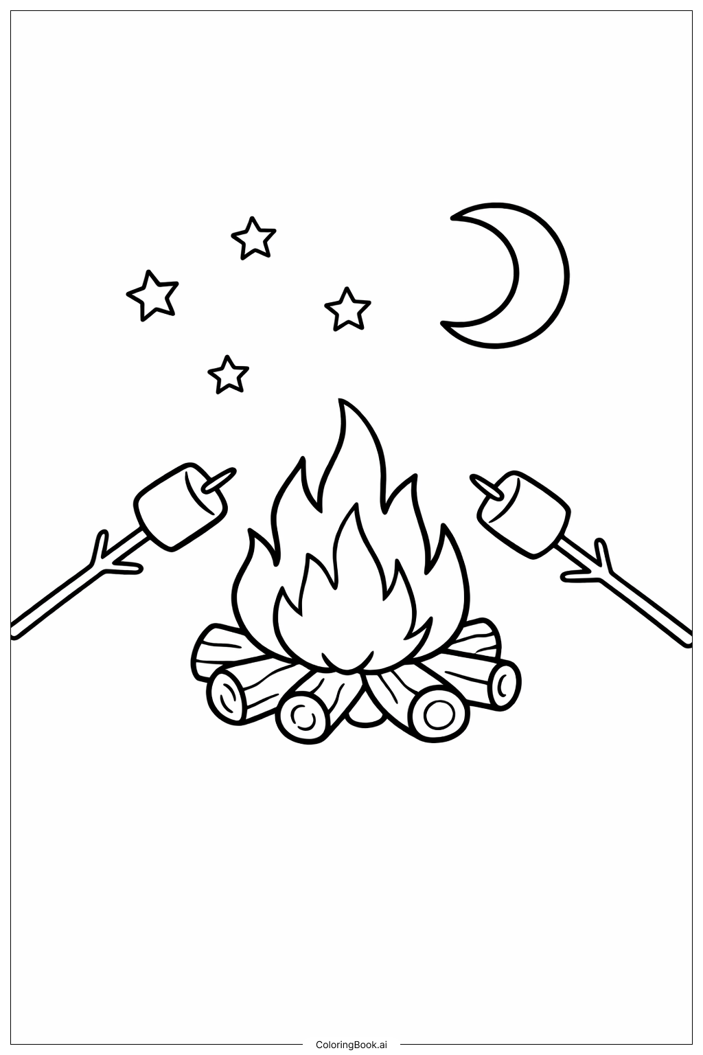  9월 모닥불 밤 간단한 그림 색칠공부 페이지 
